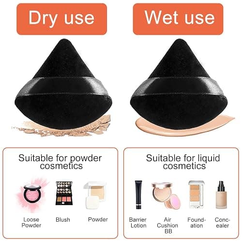 8 Pcs Powder Puff Face Triangle,2 Colors Face Makeup Puff Wet Dry Dual-Use,Face Powder Puff for Under Eye Makeup Applicator(Skin Color&Black) thumbnail 6