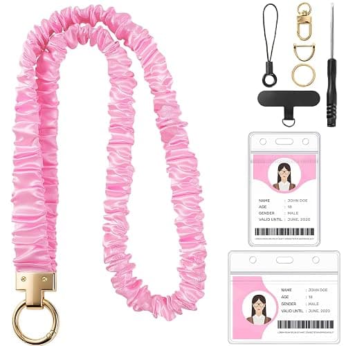 Prudiut Scrunchie Lanyard for Id Badges, Retractable Teacher Lanyards Stretchy Scrunchie Lanyard with Id Holder for Women - Image 1
