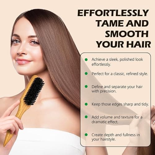 Slick Back Hair Brush & Wax Stick Set for Slick Back Hair – Teasing Boar Bristle Hair Brush for Sleek, Control, Flyaways & Baby Hairs – Wax Stick for Women Sectioning & Smoothing Ponytail Bun - bristle brush & wax stick-2pcs thumbnail 5