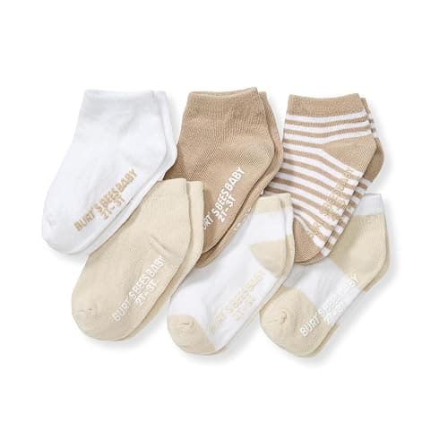 Burt's Bees Baby Unisex Baby Socks Ankle or Crew Height Made with Soft Organic Cotton, 6 Packs with Non-Slip Grips for Babies - Image 1