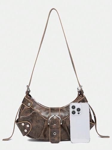 Verdusa Women's Pleated Hobo Shoulder Bags Metallic PU Leather Clutch Handbag - One Size - Brown thumbnail 6