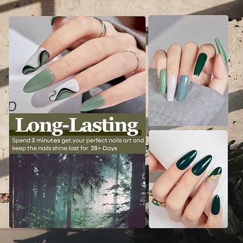 Modelones Blue Green Gel Nail Polish - 6 Colors Misty Gray Dark Green Glitter Gel Polish Kit Sage Green Baby Blue Nail Gel Polish Soak Off UV Gel Nail Lamp Gel Nail Kit DIY Home Nails Manicure Gifts thumbnail 8