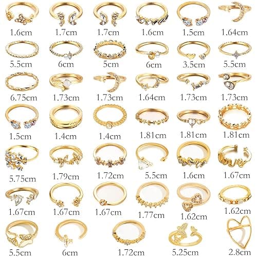 NEWITIN 45 Pieces/65 Pieces Gold Knuckle Rings Set for Women Stackable Ring Adjustable Boho Joint Finger Midi Ring Hollow Carved Crystal Stacking Rings Pack - Gold/45 Pieces thumbnail 2