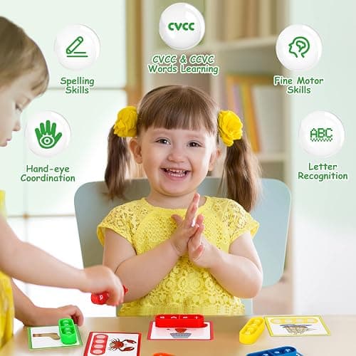 Aizweb CVC Word Game,Phonics Games Flash Cards for Preschool Kindergarten Classroom Supplies,Special Education Reading Manipulative Spelling Toy for Learning Activity Teacher School - CVC thumbnail 4