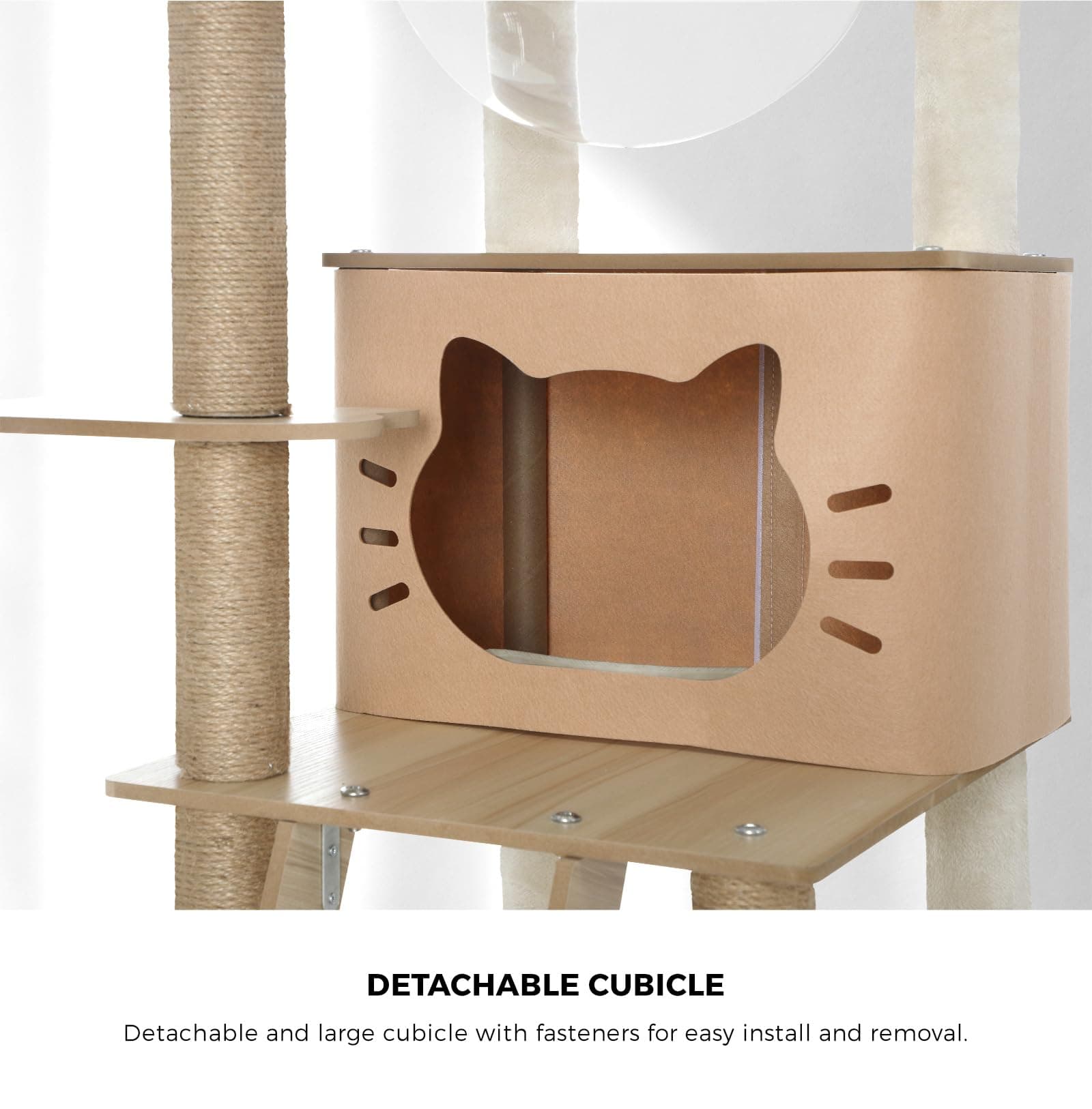Wooden Cat Tree Tower, Cat Towers with Plush-Covered Scratching Posts, Activity Balls and Detachable Sleeping House, Multi-Level Cats Condo for Indoor Cats Kittens Play, 145x40x50cm, Natural thumbnail 2