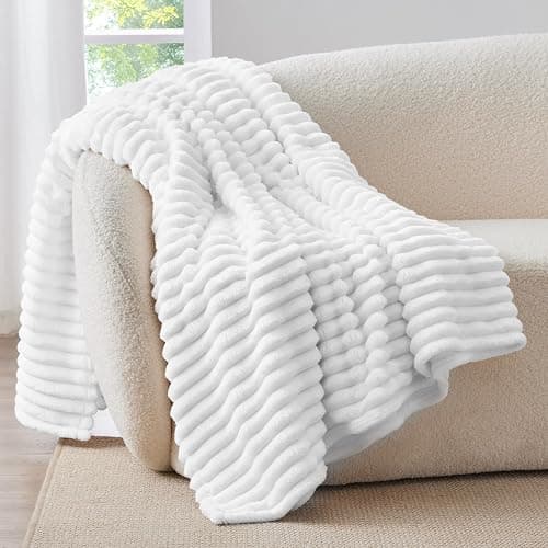 BEDELITE Ribbed Twin Blanket for Couch & Bed, Bright White, 60"x80" | Ultra-Soft Plush Fleece, Cozy, Warm Yet Lightweight, Ribbed Texture, Home Decor, Machine Washable, Giftable, All-Season Use thumbnail 7