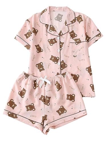 Verdusa Pajamas For Women Set 2 Piece Summer Pajama Sets Cute Pjs Lounge Matching Button Shirt with Shorts - Image 1