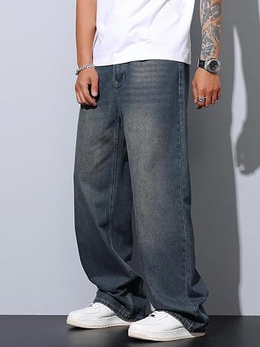 DFGIGT Mens Wide Leg Baggy Jeans Y2k Casual Fashion Loose Denim Pants Work Office Streetwear thumbnail 3