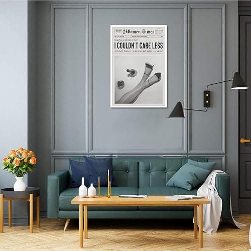 Vintage Black And White Newspaper News Posters I Couldn'T Care Less Canvas Wall Art Teen Girl Room Decor Feminist Prints Painting For Home Bedroom Dorm Wall Decor 12x16in Unframed thumbnail 3