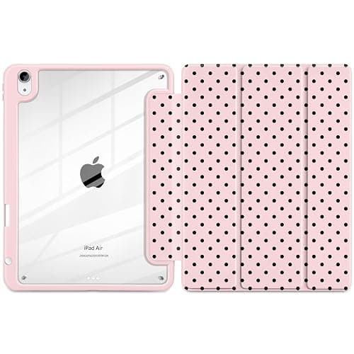 Yebiseven Case for iPad Air 11 Inch M4 M3 M2 2026 2025 2024, iPad Air 5th 4th Generation 10.9 Inch 2022 2020-[Pencil Holder], Shockproof Clear Hard Back, Trifold Stand,Auto Wake/Sleep, Pink Polka dot thumbnail 2