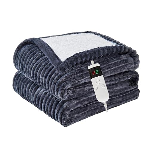 Qieryun Heated Blanket Electric Throw, Soft Flannel Heating Blanket with 8 Hours Auto Off 10 Fast Heating Levels Machine Washable Sherpa Heated Blanket with Overheating Protection - Image 1