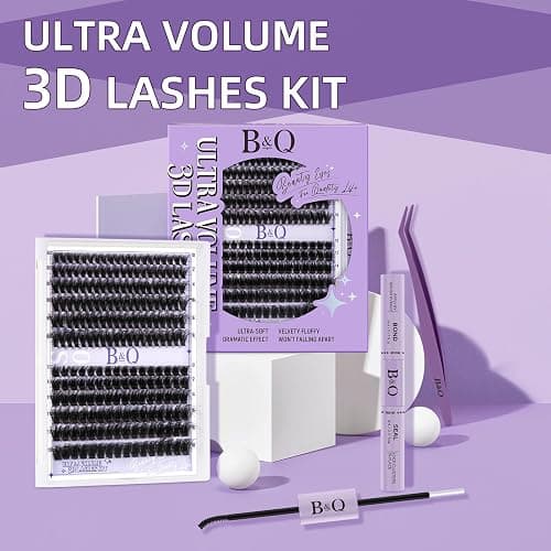 B&Q Volume Lash Clusters Kit 280PCS Lash Extension Kit Thick 3D Wispy DIY Eyelash Extension Set with Individual Lashes, Lash Bond and Remover,Tweezers(80D+100D) thumbnail 7