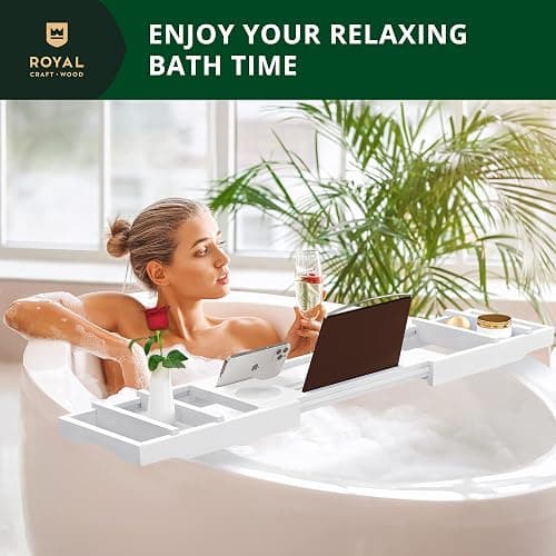 ROYAL CRAFT WOOD Premium Foldable Bathtub Tray Caddy - Wood Bath Tray for Tub, Bamboo Shelf, Expandable Bath Table Trays, Bathtub & Bathroom Accessories for New Home & Mothers, Birthday Gifts for Mom thumbnail 2