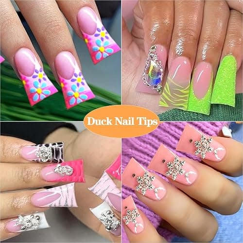 500PCS Duck Nail Tips Full Cover, Clear Duck Fan Flare Nail Tips for Acrylic Nails Professional, Extra Long Duck Nails Press On Duck Feet Style Curved Wide French False Nail for Nail Salon 10 Sizes thumbnail 7
