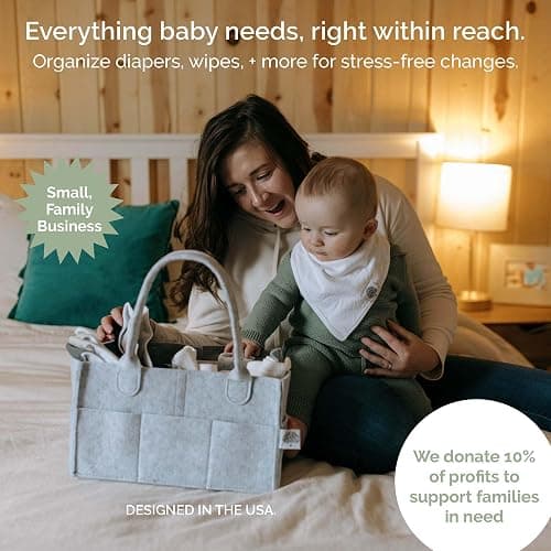 Parker Baby Co. Felt Diaper Caddy Organizer - Regular, Gray | Portable nursery storage bin for diapers, wipes, bottles & baby essentials for home/car. Soft felt, foldable design 13x9x7" thumbnail 3