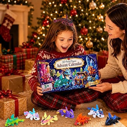JOICEE 2026 Christmas Advent Calendar with Mini 3D Printed Dragon Animals | 24 Days 3D Printed Mini Dragon Animal Figurines Articulated Flexible Fidget Toys for Kids Boys Girls Xmas Party Favors Gifts thumbnail 5