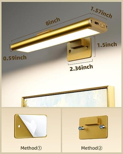 EZVALO Picture Light for Wall, Rechargeable 2400mAh Gold Lights Wireless with IR Remote, 3 Color & Dimmable Magnetic 7.87'' LED Lights Display for Painting, Living Room, Gallery, Bedroom Art(3P) thumbnail 4