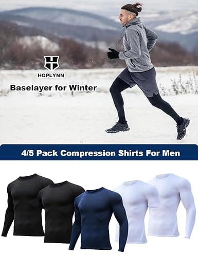 HOPLYNN 4/5 Pack Workout Compression Shirts Men Long/Short Sleeve Rash Guard Athletic Undershirt Gear T Shirt for Sports thumbnail 5