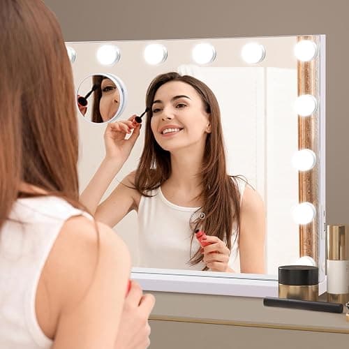 Ruication Hollywood Vanity Mirror with Lights, 50×42cm Large Lighted Makeup Mirror with 14 Dimmable Bulbs, 3 Color Modes, Touch Screen Control, Tabletop or Wall Mounted Cosmetic Mirror For Bedroom thumbnail 2