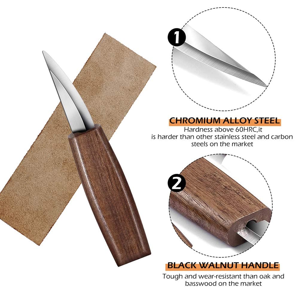 10pc Wood Carving Knife Set Beginner Wood Carving Kit Convenient Wood Carving Tools Set Cut Resistant Gloves,Spoon Carving Hook Knife, Wood Carving Whittling Knife, Chip Carving Detail Knife Sandpaper for Woodworking thumbnail 3