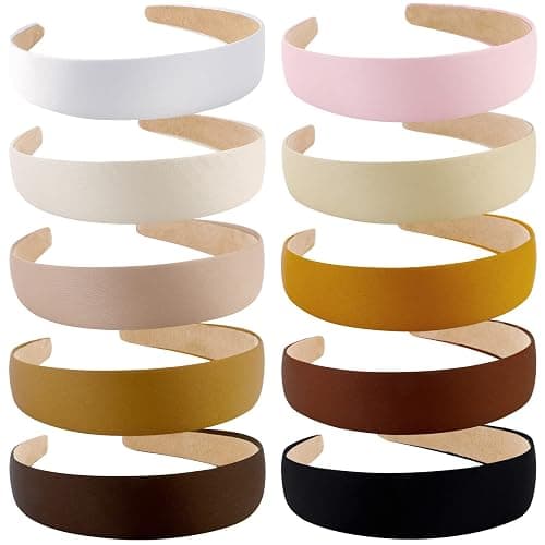 Wecoe Satin Headbands for Women and Girls - 10 Pack 1.3 Inch Wide Non-Slip Fashion Headbands in Neutral Colors, DIY Holiday Hair Accessories thumbnail 2