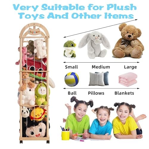 Quewoll Large Stuffed Animal Storage Organizer, 61" High Premium Wooden Cute Zoo Toy Holder for Toddler Rooms, Playrooms & Bedrooms thumbnail 5