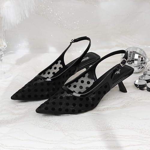 Mostrin Kitten Heels for Women Pointed Toe Pumps Patent Leather Low Heel Slingback Heels with Buckle Dress Shoes for Dating Party Working thumbnail 8