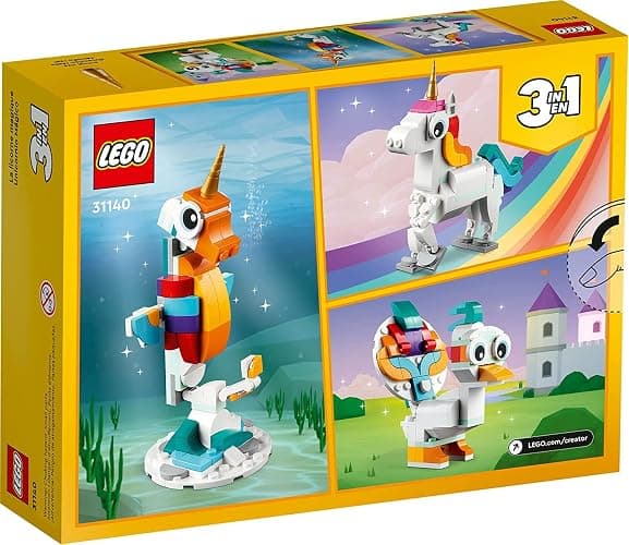 LEGO Creator 3 in 1 Magical Unicorn Toy, Transforms to Seahorse to Peacock, Rainbow Animal Figures, Unicorn Gift for Grandchildren, Girls and Boys, Buildable Toys, 31140 thumbnail 3
