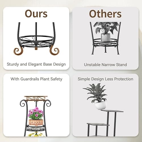 LASZOLA 3 Tier Black Metal Plant Stand for Multiple Large Planters Indoor Outdoor Organizer, Heavy Duty Tall Flower Stand for Corner Patio Bathroom Office, Modern Sturdy Vertical Iron Rack, Cat Proof thumbnail 5