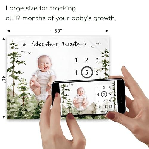 Yuzioey Adventure Awaits Baby Milestone Blanket with Birth Stat Sign, Mountain Baby Growth Chart Monthly Blanket, Watch Me Grow Adventure Nursery for New Moms Shower(50"x40") thumbnail 3