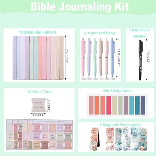 40 Pcs Bible Journaling Kit, Bible Study Kit for Women, Bible Journaling Supplies with Pastel Bible Highlighters and Tabs, Bible Pens,Sticky Notes, Bookmarks, All-in-One Christian Bible Study Supplies thumbnail 2