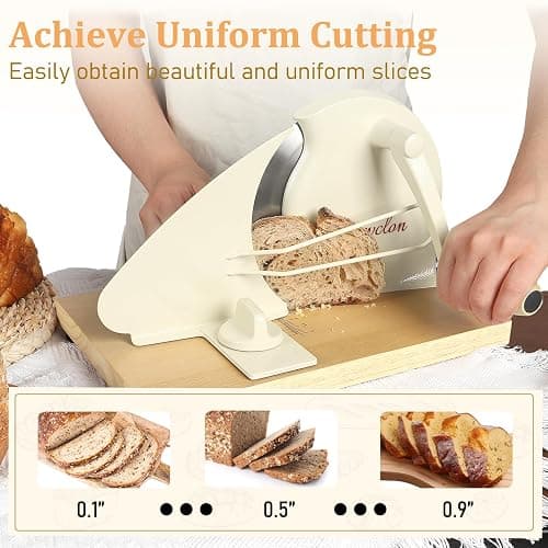 【Upgraded】Manual Bread Slicer for Homemade Sourdough Bread,Metal Guide & Adjustable Thickness, Hand Crank Bread Slicer with Scale Line and Suction Cup, Sharp Blade, Suitable for Sourdough Bread, Etc thumbnail 2