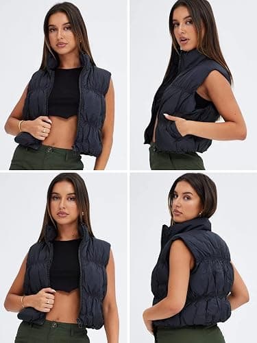 SySea Women's Crop Puffer Vest Winter Zip Up Lightweight Sleeveless Warm Outerwear Padded Coat - Small - Black thumbnail 3