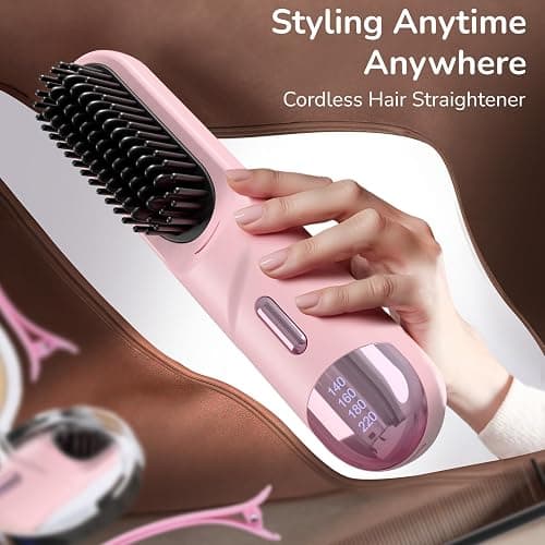 Go Brush Pro 2025 Hair Straightener Brush 300 Million Negative Ionic Portable Cordless Hair Straightener for Women with 4 Temps Fast Heating MCH Ceramic Coating Smooth Frizz - Free Hair Gift for Women thumbnail 5
