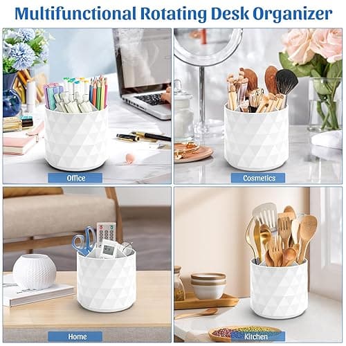 minimaliving Stifte Organizer,Funkelnder diamantartiger Stiftehalter mit 360° Drehung – Schreibtisch Zubehör mit 5 Fächern für Büro,Schule,Zuhause,Kunstbedarf(Reinweiß) thumbnail 7