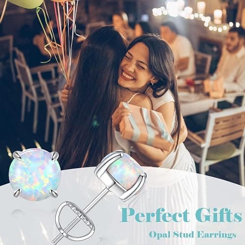 Hypoallergenic Earrings for Women: 925 Sterling Silver Rainbow Moonstone/Opal/Turquoise Screw Back Stud Earrings for Sensitive Ears Small Round Earrings Christmas Mother Day Jewelry Gifts (5mm/7mm) thumbnail 5