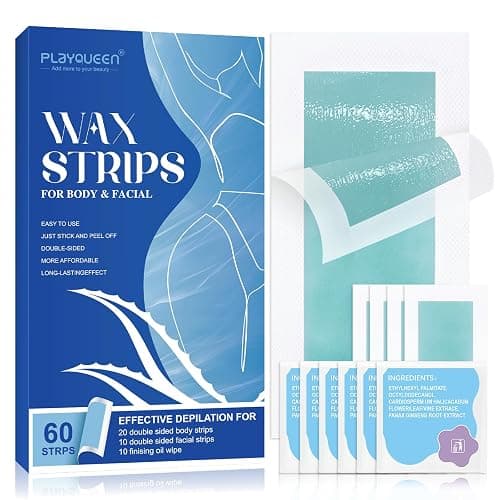Wax Strips - (60 Count), 10 Calming Oil Wipes Hypoallergenic For Hair Removal, For Women and Men, Face Waxing Kit For Women, Body Wax Strips - Brazilian Waxing, Suitable For All Skin Types. - Image 1