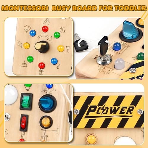Joyreal Montessori Toddler Busy Board, 19 Led Wooden Sensory Board Educational Toy, Montessori Toys for 1-6 Year Old, Travel Toys Gifts for Toddlers Boys and Girls thumbnail 5