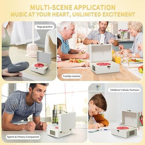 Yintiny Rechargeable Leather CD Player with Speakers; Bluetooth Transmitter; Festival Gift; BGM Player for Home Décor thumbnail 5