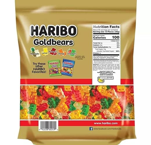 HARIBO Gummi Candy, Original Goldbears Gummy Bears, 72 Ounce Resealable Party Size Bag, Delicious Soft & Chewy Sweet Snacks, Assorted Fruity Flavors thumbnail 2