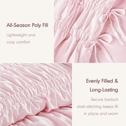 Intelligent Design Twin Comforter Set Ruched Shabby Chic Comforters for Twin Size Bed, All Season Lightweight Comforter Twin, French Country Bedding Set, Sham, Ella, Twin/Twin XL Pink, 2 Piece thumbnail 4