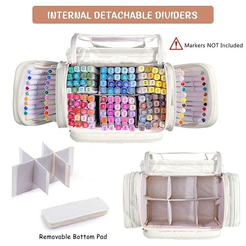 APOFFICE Marker Organizer Case Bag for 200-300 Markers – Large Art Supply Storage Bag with Detachable Dividers, Travel Marker Holder for Alcohol Markers, Brush Pens, Colored Pencils & Craft Supplies thumbnail 4