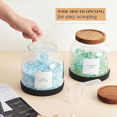 2 Pack Glass Laundry Pods Container with 30 Labels, Scoop, Base, 0.5 Gallon | Glass Laundry Detergent Container, Laundry Powder Canister Set for Detergent Pods, Powder and Laundry Room Organization thumbnail 6