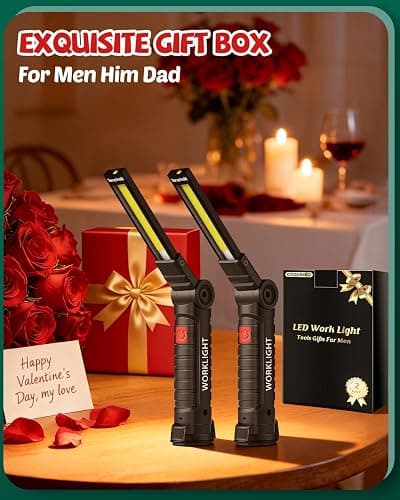 Coquimbo Mens Valentines Day Tool Gifts for Him Boyfriend Husband, Rechargeable LED Work Light BBQ Grill with Magnetic Base Hook, 360° Rotate Mechanic Flashlight Dad Birthday Gifts (2 Pack Black) thumbnail 3