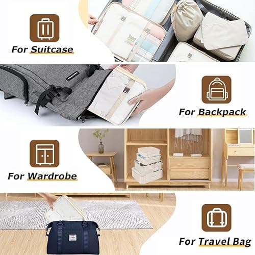 LANSKLBD 6/8 Set Packing Cubes for Suitcases Travel Luggage Packing Organizers,Travel Accessories Essentials Luggage Organizer with Shoe/Tioletry/Laundry Bag (Beige, 8 set) thumbnail 5