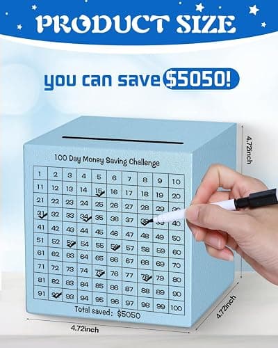 Money Saving Box, Unbreakable Piggy Bank for Adults Save $5,050 Metal Savings Box, 100 Day Money Saving Challenge Stainless Steel Box Must Break to Open 4.72 Inch (Blue) thumbnail 2