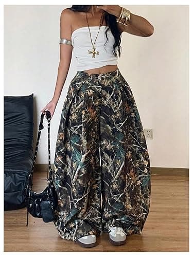 GORGLITTER Women's Barrel Pleated Oversized Wide Leg Cargo Pants | Low Rise Baggy Fit, Business Casual Outfits, Spring Fall, Drop Waist Trousers thumbnail 4