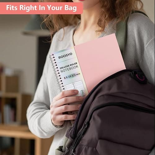 Pastel Pink Spiral Notebook, 1 Subject, 10.5" x 8", College Ruled, 100 Sheets, Double-Sided Pocket Folder, 3-Hole Punched, Tear-Away Pages, Lightweight Plastic Cover, Wire Bound with Kraft Back – Perfect for Notes or Journaling thumbnail 2