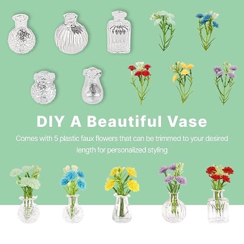 Cute Mini Vase Magnets for Fridge, Tiny Plant Glass Vases with Flowers, Magnetic Refrigerator Decor for Kitchen, Office, Locker (5 Pack) thumbnail 3