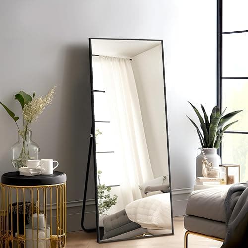 NicBex Full Length Mirror with Stand, 56"x19" Aluminum Alloy Frame Floor Mirror, Black, Shatter-Proof Glass - Free Standing, Leaning Against Wall or Wall-Mounted, for Bedroom Living Room Dressing Room thumbnail 6
